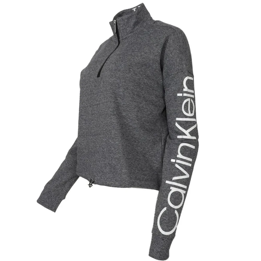 Calvin Klein crop half zip pullover grey sweat jacket white logo on arm large - Picture 2 of 7